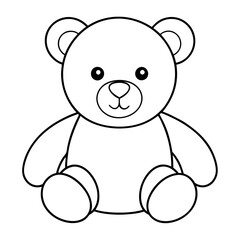 2D Teddy Bear Seated on White Background line art vector illustration