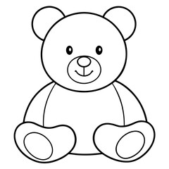 2D Teddy Bear Seated on White Background line art vector illustration