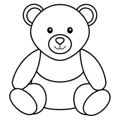 2D Teddy Bear Seated on White Background line art vector illustration