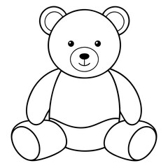 2D Teddy Bear Seated on White Background line art vector illustration