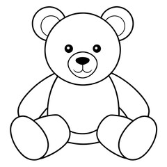 2D Teddy Bear Seated on White Background line art vector illustration