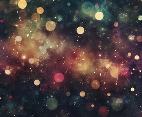 Colorful cosmic background with glowing orbs and starry texture
