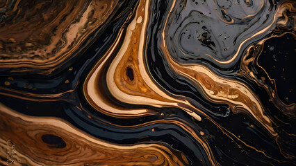 liquid marble art abstract paint wallpaper background ,blue, aqua, teal , brown  fluid textured banner , metallic backdrop graphic design , swirl background 