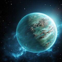 Obraz premium A Glowing Planet in a Starry Galaxy