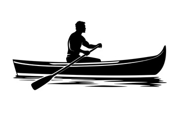 Silhouette of a canoe, Man in canoe boat black vector silhouette on a isolated white background, vector illustration 