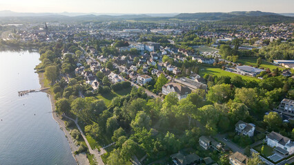 Panoramic top view across the Bodensee Radolfszell village area