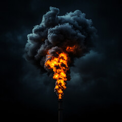 A large, black, billowing cloud of smoke with a bright orange flame at the top. Concept of danger and destruction