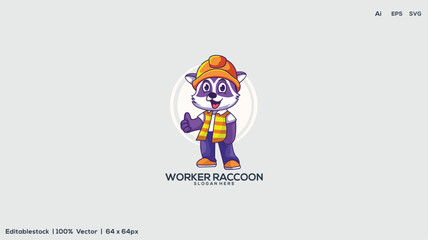 Mascot cartoon of cute smile cat building contractor wearing uniform and safety helmet. 2d character vector illustration in isolated background
