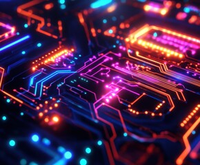 Fototapeta premium Futuristic circuits illuminated with vibrant neon colors