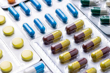 Variety of medicines and drugs.Medicine and healthcare concept