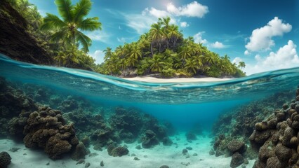 tropical island and ocean depths