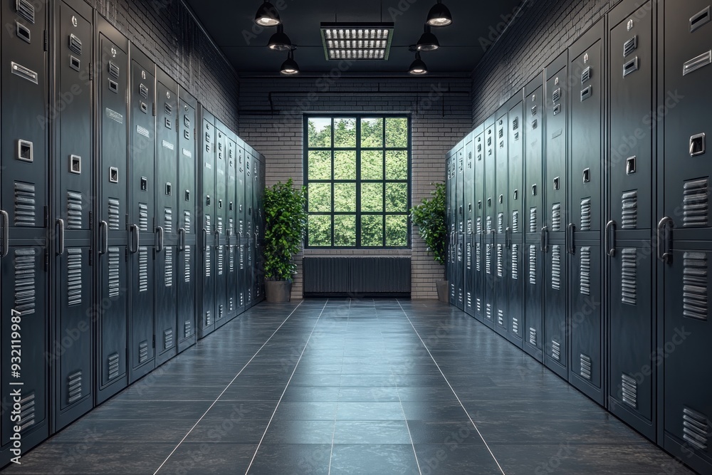 Poster lockers hallway in a modern building