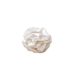 A crumpled white paper ball, symbolizing creativity and the process of idea exploration, placed against a clean background. transparent background