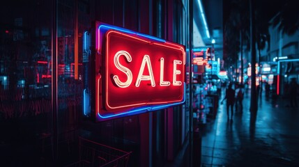 Neon Sale Sign in City Night.