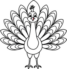 Outline Art of Peacock Illustration for Children's Coloring Book
