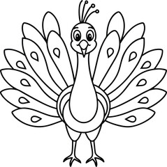 Children's Coloring Book Peacock Illustration Outline
