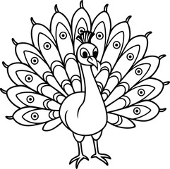 Peacock Illustration for Kids Coloring Book Outline Art

