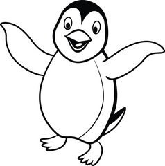 Penguin Outline Art Coloring Page Illustration for Children's Coloring Book