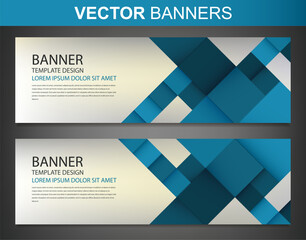 Two banners with colorful squares. Business design template. Website template. Horizontal banners set. Vector illustration
