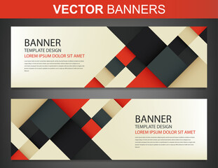 Two banners with colorful squares. Business design template. Website template. Horizontal banners set. Vector illustration