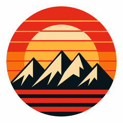 Vintage Sunset Over Mountain Silhouette Art vector illustration