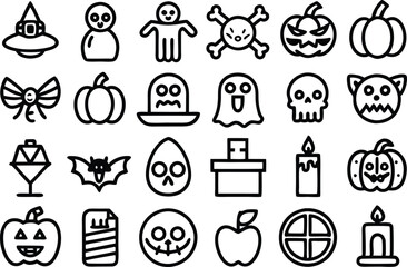 set of hallowen line icons illustration, pumpkin, spooky, party, ghost