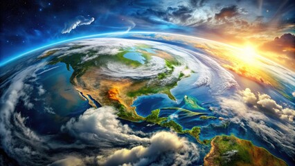 High-resolution satellite image of Earth's atmosphere showcasing vibrant cloud formations, atmospheric circulation patterns, and intricate weather systems in stunning celestial detail.