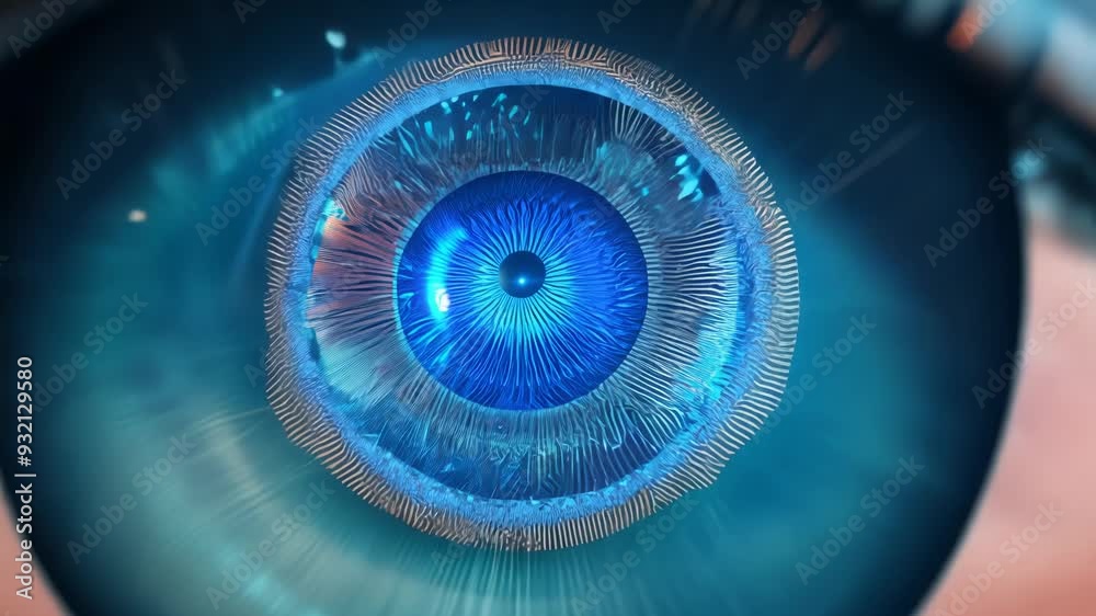 Poster Technology and science concept with cyber eye and circuit board depicting development of artificial intelligence or ai