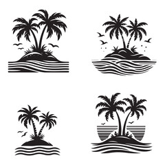 Fototapeta premium Coconut tree silhouette. Tropical palm trees black silhouette collection, Summer vacation concept. Vector isolated on white background