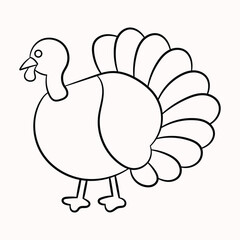 Hand-drawn simple flat design turkey outline kid's coloring page

