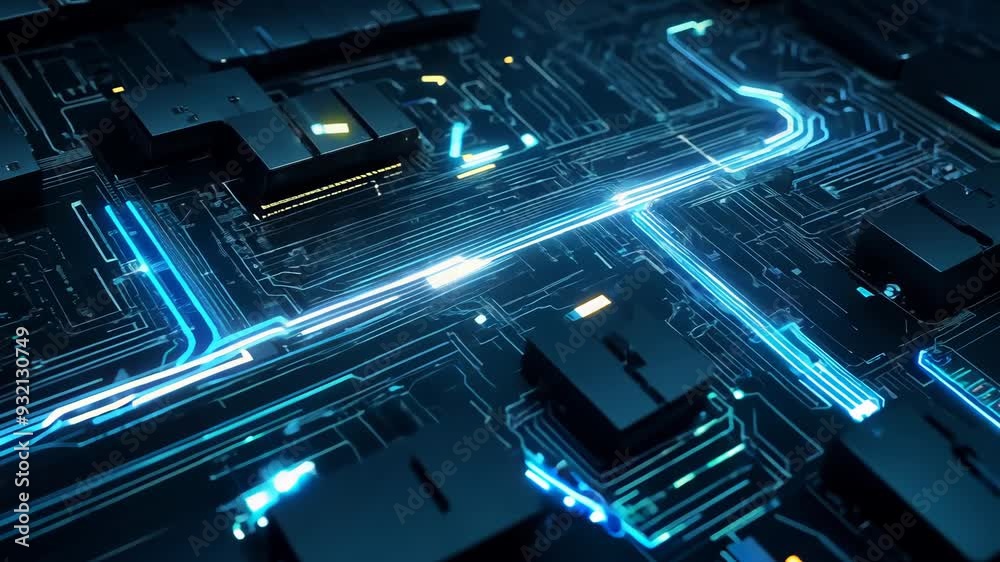 Aufkleber motherboard with chips transferring network signals. circuit board concept with calculations on the 