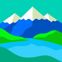 Vector Design Serene Mountain Lake with Turquoise Waters