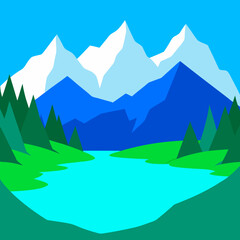 Vector Design Serene Mountain Lake with Turquoise Waters