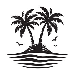 Coconut tree silhouette. summer sea design, Summer vacation concept. Vector isolated on white background
