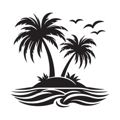 Coconut tree silhouette. summer sea design, Summer vacation concept. Vector isolated on white background