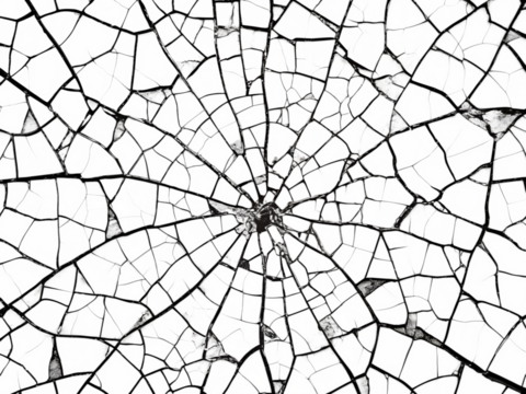 Cracked pattern, black and white isolated on transparent background