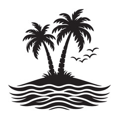 Coconut tree silhouette. summer sea design, Summer vacation concept. Vector isolated on white background