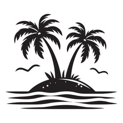 Coconut tree silhouette. summer sea design, Summer vacation concept. Vector isolated on white background