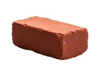 single red clay brick isolated on transparent background 