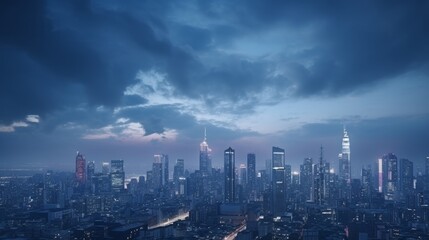 Obraz premium Cityscape at Dusk: Skyscrapers and Lights