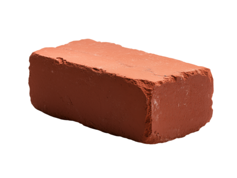 single red clay brick isolated on transparent background 