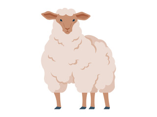 A stylized depiction of a standing sheep with a thick, fluffy wool coat. The sheep is shown in a cute, cartoonish style, isolated on a white background, ideal for farm-related themes and designs.
