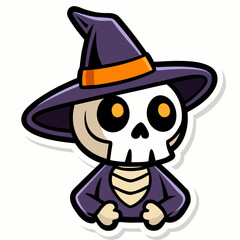 Adorable Halloween Skeleton with Witch Hat - Baby Sticker Design on White Background  art vector illustration