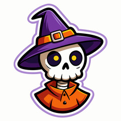 Adorable Halloween Skeleton with Witch Hat - Baby Sticker Design on White Background  art vector illustration