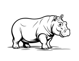 Fototapeta premium Drawing of a cute hippopotamus, for coloring for example.