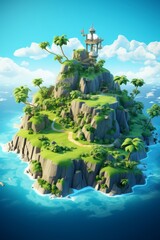 Fototapeta premium Tropical Island Paradise: Lush Green Cliffs and Palm Trees