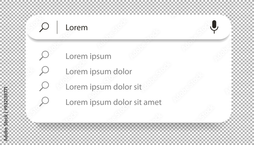 Wall mural search bar vector with suggestions and list search results template for ui interface, website vector