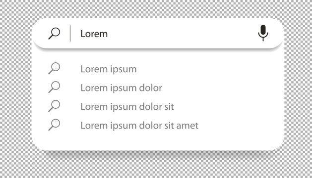 Search bar vector with suggestions and list search results template for ui interface, website vector