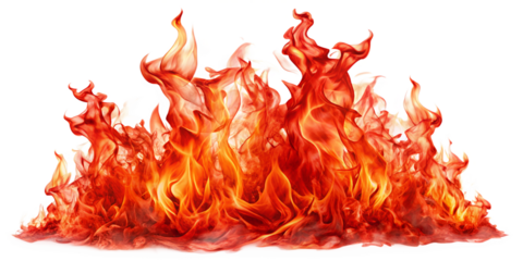 Real red flames isolated on transparent background