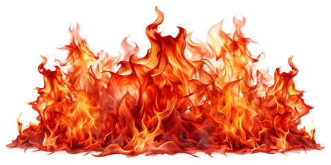 Real red flames isolated on transparent background